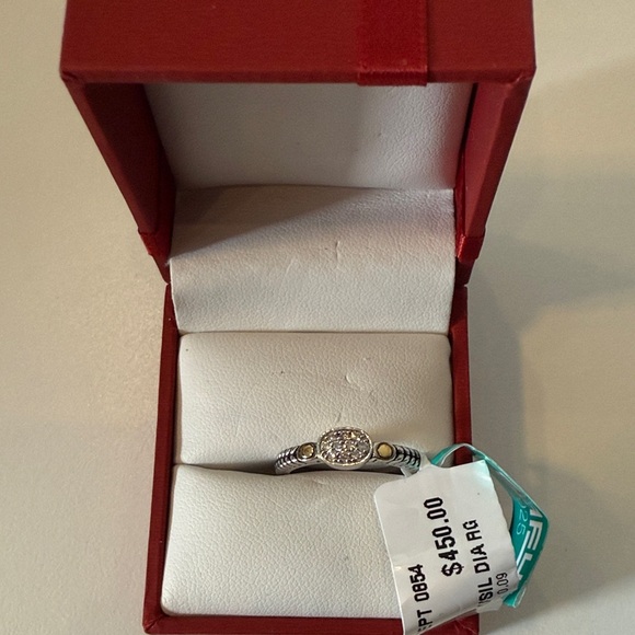 Effy Silver and Gold Women's Ring with Diamond Accents SIZE 6.5